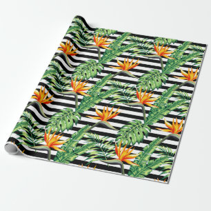 Papier Cadeau Bird of Paradise Black White Stripes Wrapper Pape