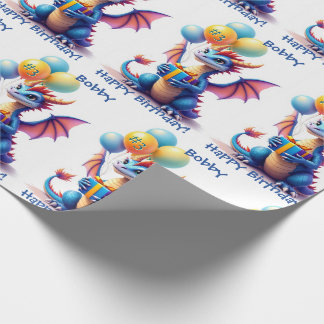 Papier Cadeau Birthday Dragon Add Name & Age