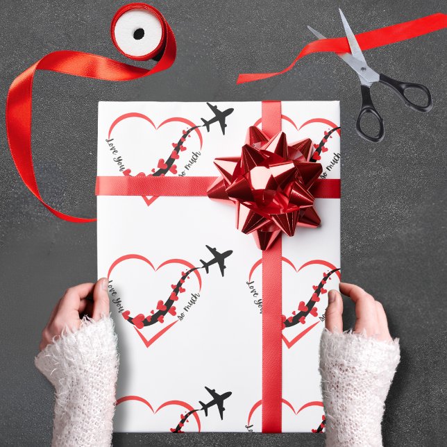 Papier Cadeau Birthday Love You so much Heart & Airplane Cute (Créateur téléchargé)