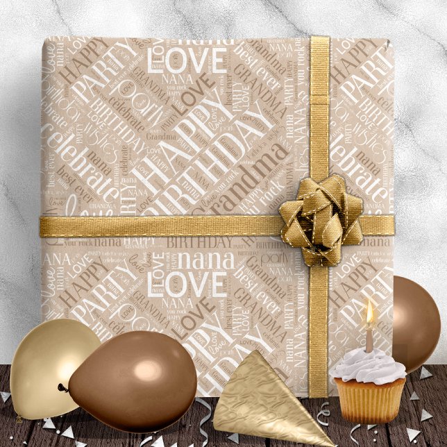 Papier Cadeau Birthday Word Cloud Grandma Mocha ID276 (Créateur téléchargé)