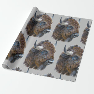 Papier Cadeau Bison Buffalo Aquarelle Animal Nature Motif Art