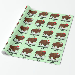 Papier Cadeau Bison dans un casquette de Père Noël au nom de