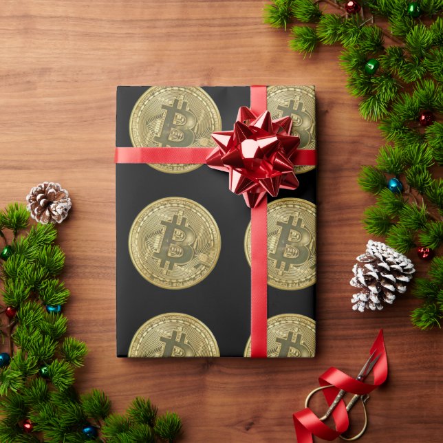Papier Cadeau Bitcoin Black Wrapping Paper (Cadeau de vacances)