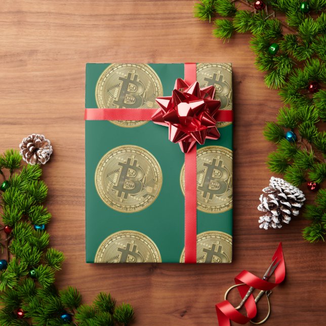 Papier Cadeau Bitcoin Green Wrapping Paper (Cadeau de vacances)