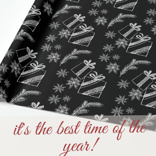 Papier Cadeau Black and White Chalk Christmas Gifts and Snow