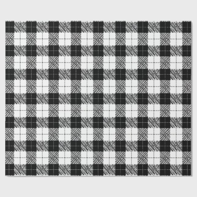 Papier Cadeau Black and White Herringbone Wrapping Paper (Plat)