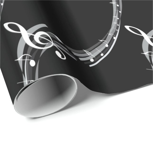 Papier Cadeau Black and White Treble Clef (Coin rond)