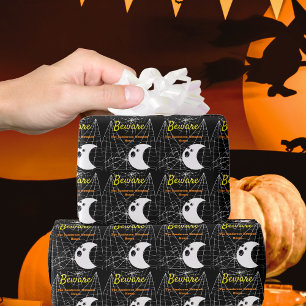 Papier Cadeau Black avec White Spider Webs et mignon Fantôme mod