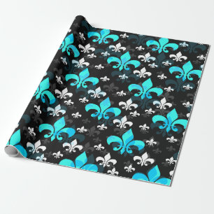 Papier Cadeau Black Back Bleu Blanc Fleur De Lis