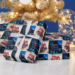 Papier Cadeau Black & Blue Midnight Sparkle Neon Glow Nouvel An 