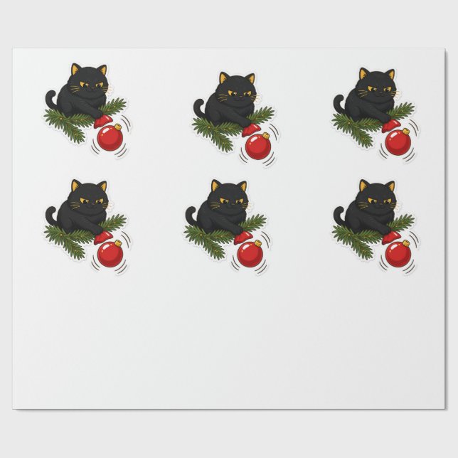 Papier Cadeau Black Cat Christmas Bauble Funny Cat Pattern (Plat)
