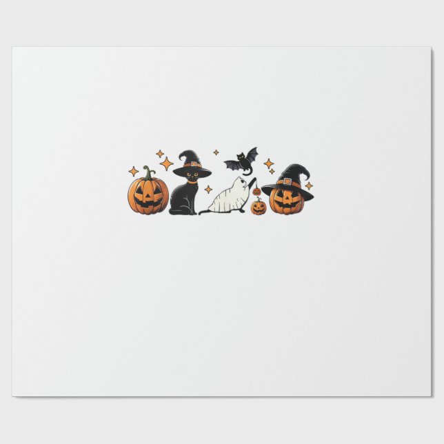 Papier Cadeau Black Cat Halloween Pumpkin Boo Ghost Witch Spooky (Plat)