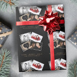 Papier Cadeau Black Christmas Script Family Photo Collage<br><div class="desc">Joyeux Noir,  Joyeux,  Jolly Script de Noël Famille Photo Collage Papier Enveloppant. Papier d'emballage moderne et élégant avec joyeux voeux de Noël,  votre nom de famille et 4 photo collage - personnalisez avec votre nom et insérez 4 de vos photos dans le modèle.</div>