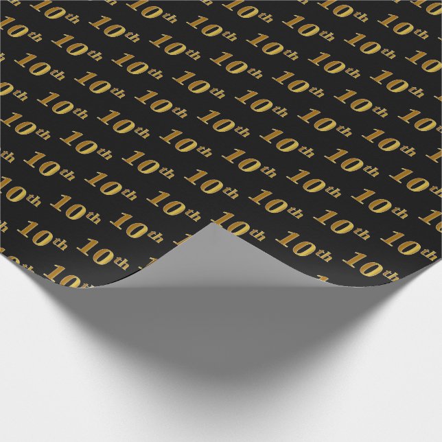 Papier Cadeau Black, Faux Gold 10th (Dixième) Event Wrapping Pap (Coin)