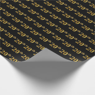 Papier Cadeau Black, Faux Gold 20th (Vingtième) Event