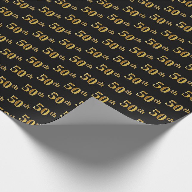 Papier Cadeau Black, Faux Gold 50e (Cinquantième) (Coin)
