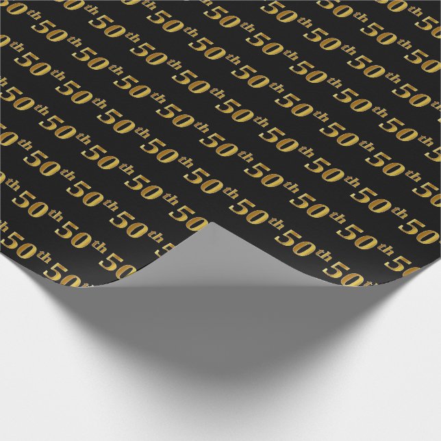 Papier Cadeau Black, Faux Gold 50e (Cinquantième) (Coin)
