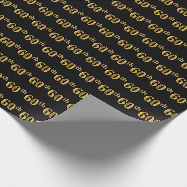 Papier Cadeau Black, Faux Gold 60e (Soixantième) (Coin)