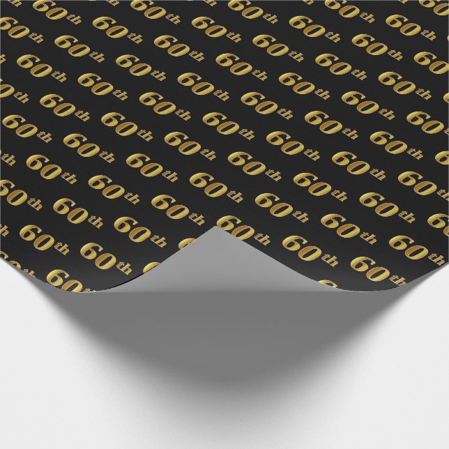 Papier Cadeau Black, Faux Gold 60e (Soixantième) (Coin)