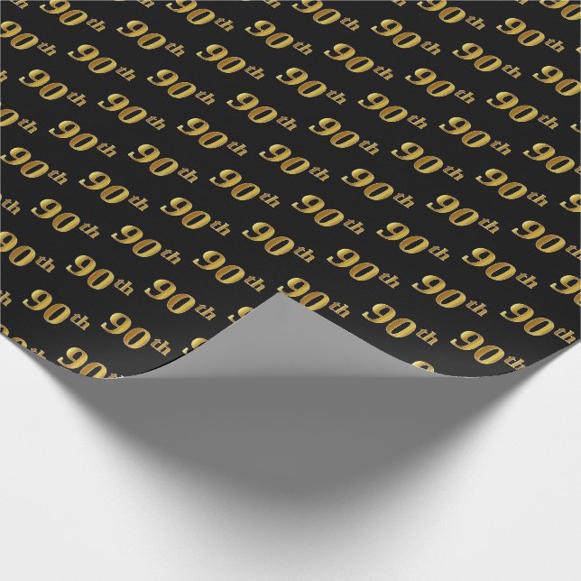 Papier Cadeau Black, Faux Gold 90e (Ninetieth) (Coin)