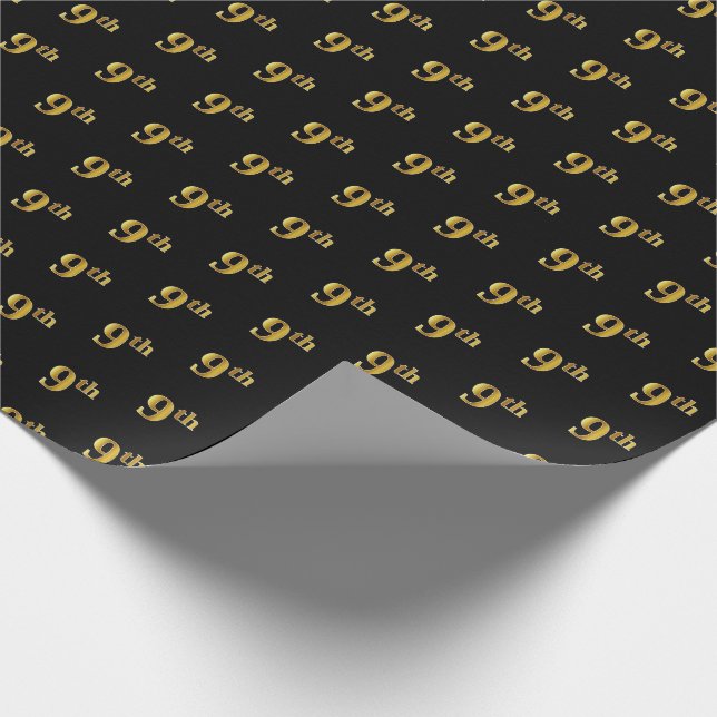 Papier Cadeau Black, Faux Gold 9th (Neuvième) Event Wrapper Pape (Coin)