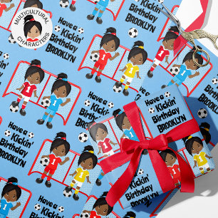 Papier Cadeau Black Girl Soccer Birthday Personalized