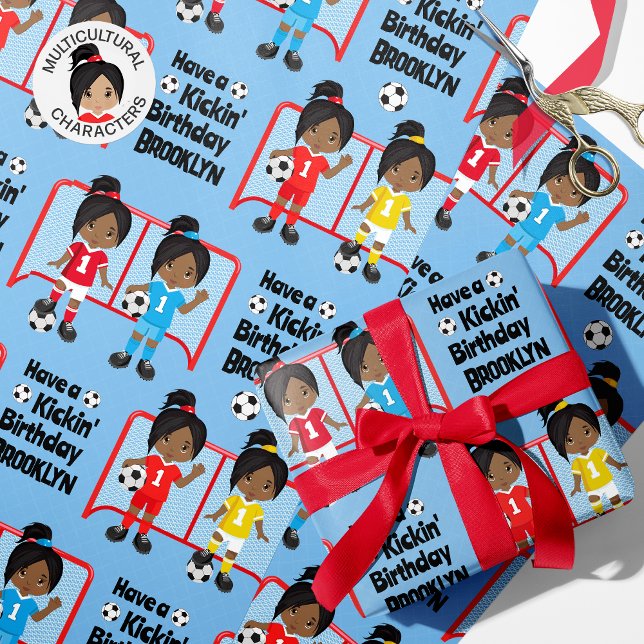 Papier Cadeau Black Girl Soccer Birthday Personalized (Créateur téléchargé)
