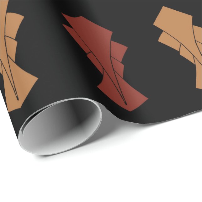 Papier Cadeau Black Gold et Rust Fantail (Coin rond)