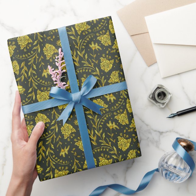 Papier Cadeau Black & Gold floral wrapping paper (Cadeaux)