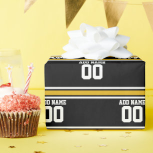 Papier Cadeau Black Gold Football Jersey Nom personnalisé Numé