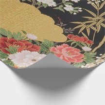 Black Gold Japonais Kimono Floral Découpage cadeau