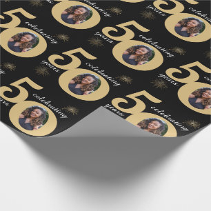 Papier Cadeau Black & Gold Parties scintillant 50 Cinquante ans