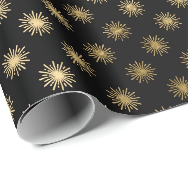 Papier Cadeau Black Gold Stars Confetti Delicate Confetti Sun (Coin rond)