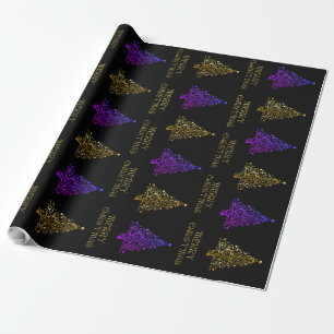 Papier Cadeau Black Gold violet élégant Motif d'arbre de Noël