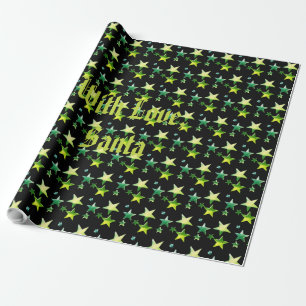 Papier Cadeau Black Green Christmas Stars Motif Ajouter un nom