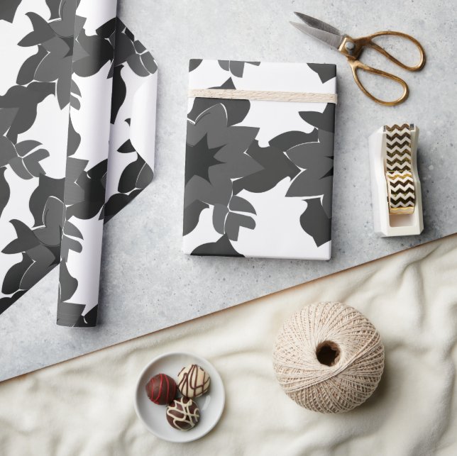 Papier Cadeau Black Grey Résumé Mariages floraux Engagement (Artisanat)