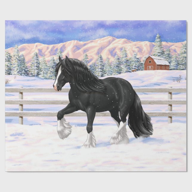 Papier Cadeau Black Gypsy Vanner Irlandais Cob Brouillon Cheval  (Plat)