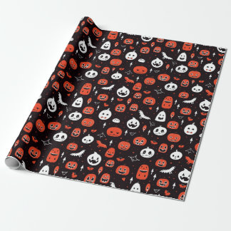Papier Cadeau Black Halloween Pattern with pumpkins and ghosts