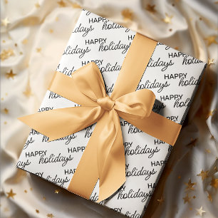 Papier Cadeau Black Happy Holidays Wordart Motif en blanc