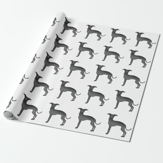 Papier Cadeau Black Italien Greyhound mignon Motif de dessin de  (Déroulé)