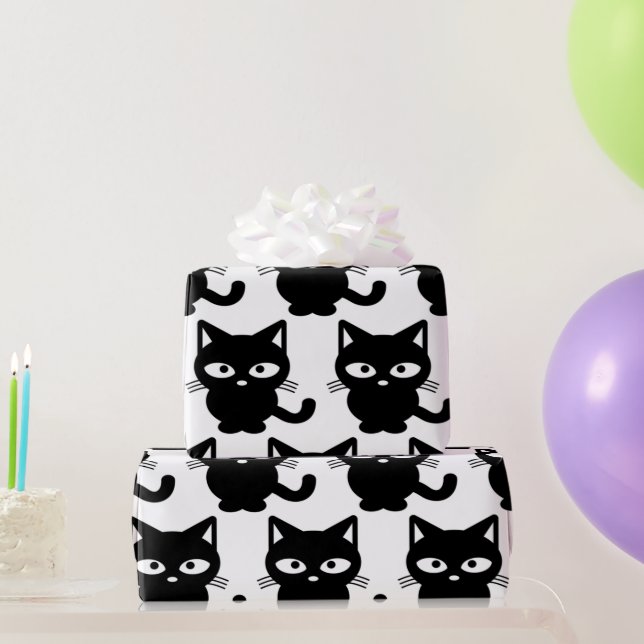 Papier Cadeau Black Kitty Chat Cute Halloween (Cadeaux de fête)