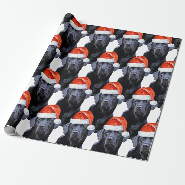 Papier Cadeau Black Labrador Christmas Holiday Cute Père Noël Ch (Déroulé)