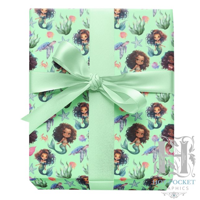 Papier Cadeau Black Mermaid Wrapping Paper in Green (Créateur téléchargé)