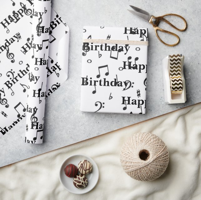 Papier Cadeau Black Musical Joyeux Anniversaire (Artisanat)