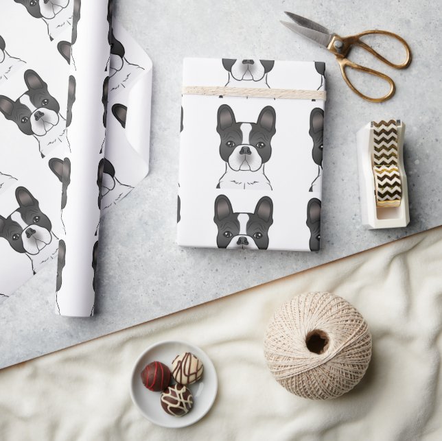 Papier Cadeau Black Piebald French Bulldog / Motif français (Artisanat)