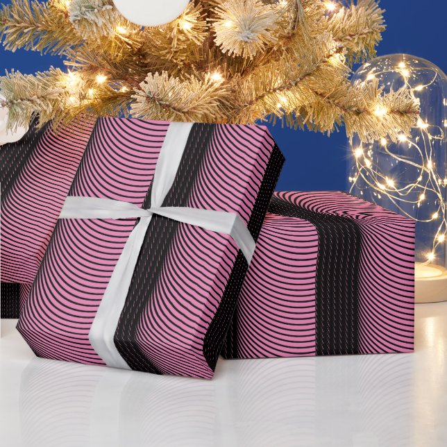 Papier Cadeau Black Pink Stripes Mariage Fêtes Noël mignonne (Vacances)