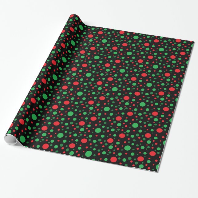 Papier Cadeau Black Red et vert Noël Pois enveloppement cadeau d (Déroulé)