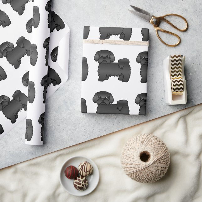 Papier Cadeau Black Shih Tzu mignon Motif de dessin animé Chien (Artisanat)