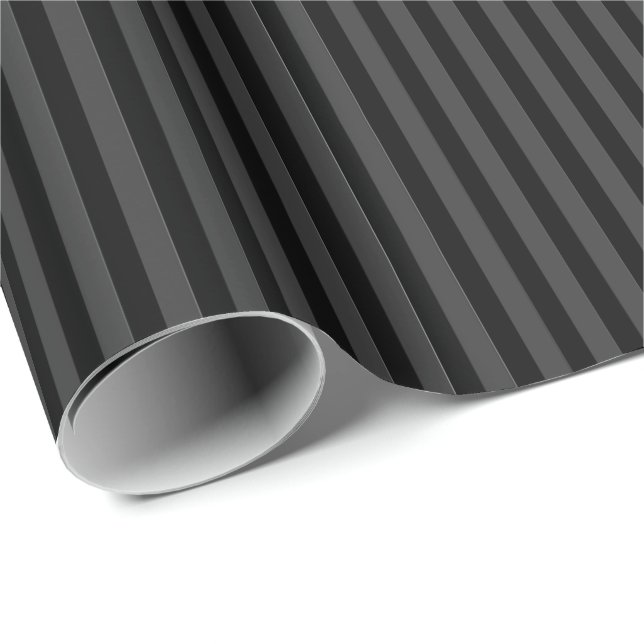 Papier Cadeau Black & Smoky Black Narrow Vertical Stripes (Coin rond)
