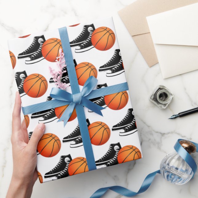 Papier Cadeau Black Sneakers And Basketball On White (Cadeaux)